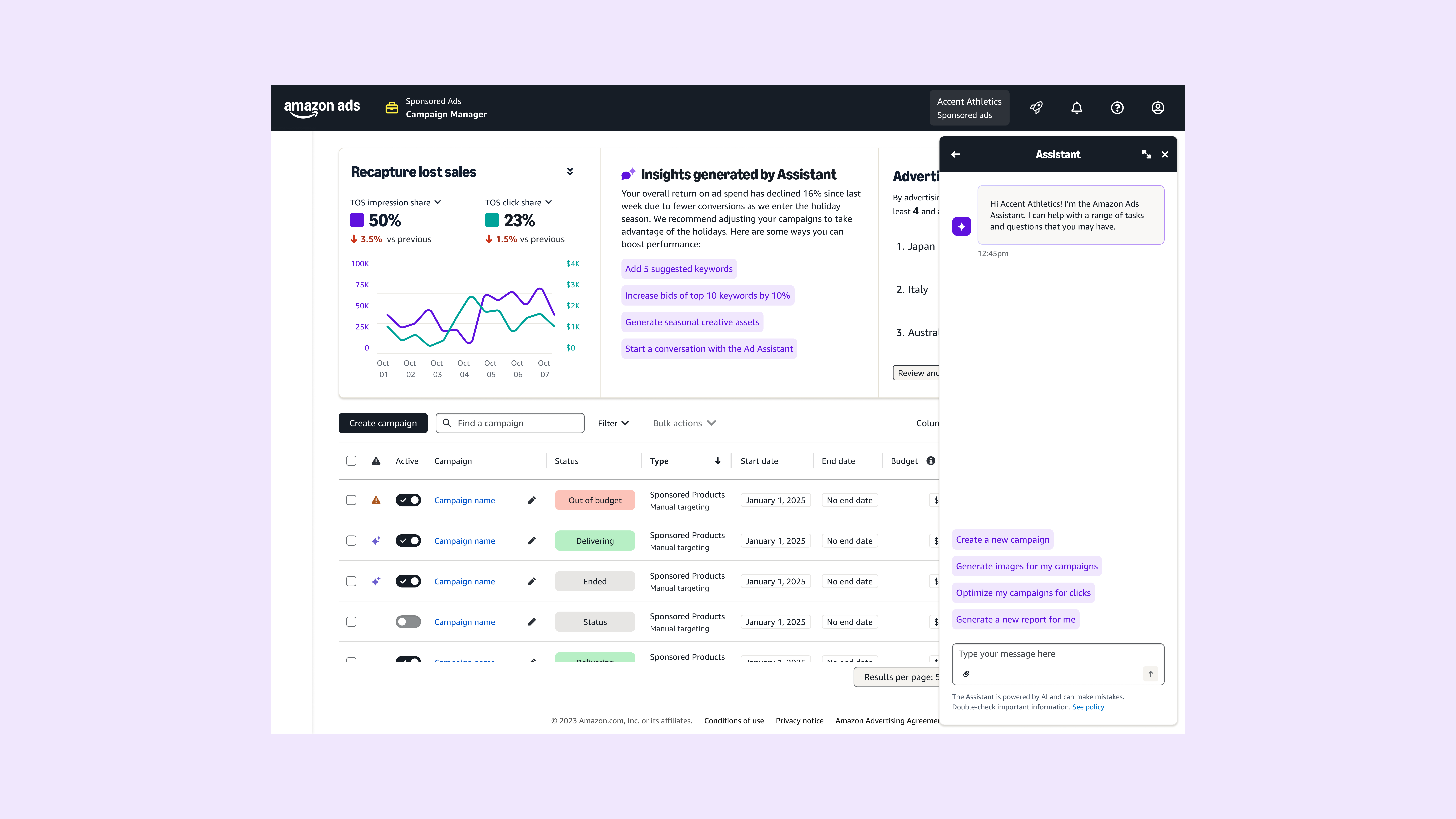 Amazon Ads Gen AI Assistant interface